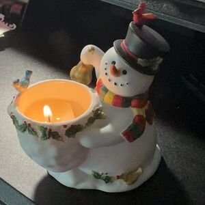 PartyLite Snowman Candle Holder with Colorful Scarf
